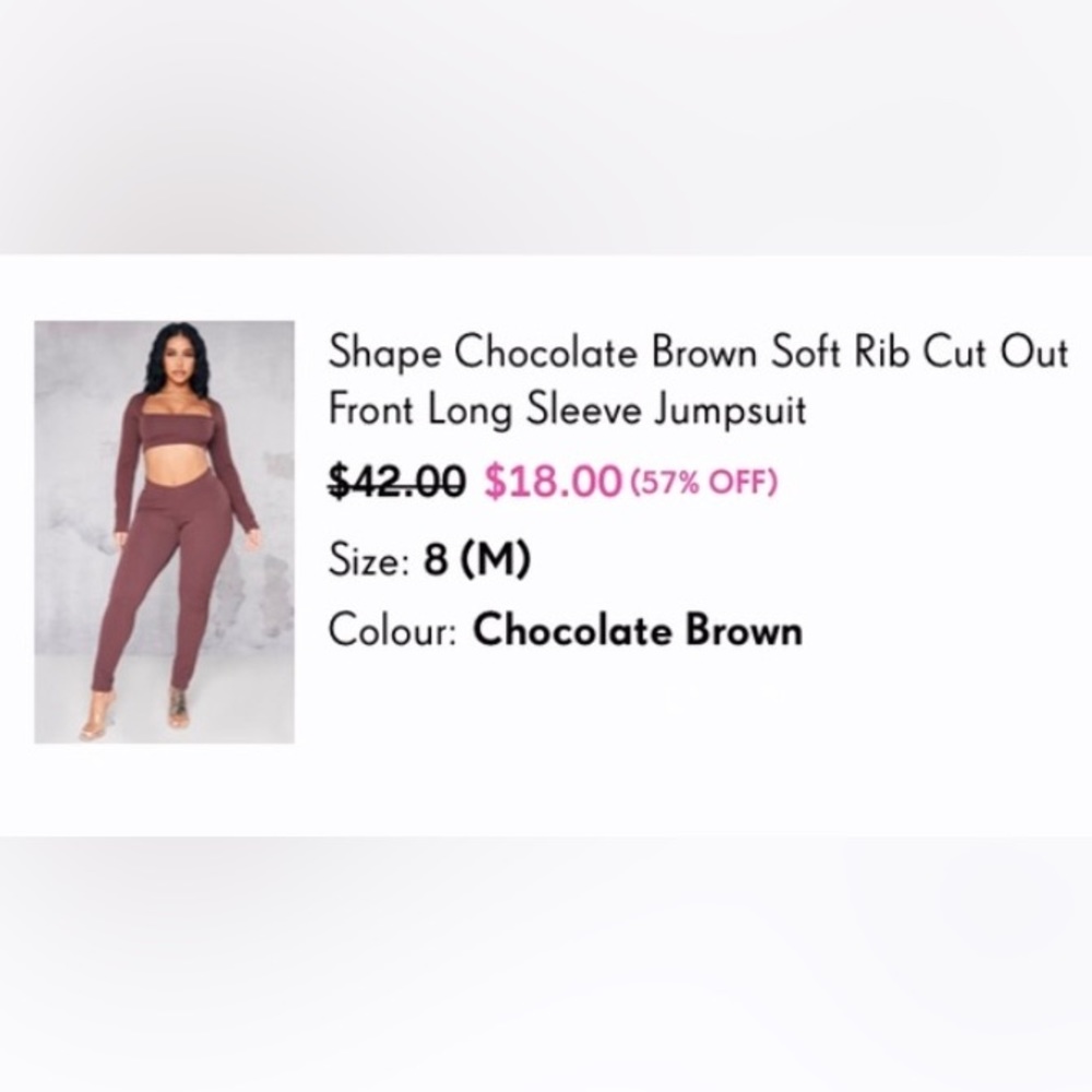 Ribbed full body jumpsuit brown size 12 pretty little thing